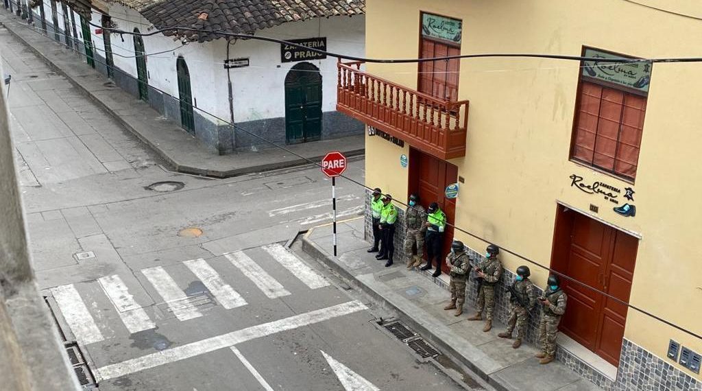 Peruvian military police enforce the quarantine on March 17, a day after Peruvian President Martín Vizcarra's orders of a national lockdown to halt the spread of the coronavirus.