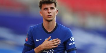 LONDON, ENGLAND - JULY 19: Mason Mount of Chelsea looks on during the FA Cup Semi Final match between Manchester United and Chelsea at Wembley Stadium on July 19, 2020 in London, England. Football Stadiums around Europe remain empty due to the Coronavirus Pandemic as Government social distancing laws prohibit fans inside venues resulting in all fixtures being played behind closed doors. (Photo by Alastair Grant/Pool via Getty Images)