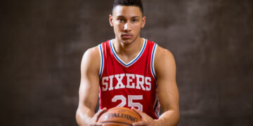 TARRYTOWN, NEW YORK - AUGUST 07:  Ben Simmons of the Philadelphia 76ers poses for a portrait during the 2016 NBA Rookie Photoshoot at Madison Square Garden Training Center on August 7, 2016 in Tarrytown, New York. NOTE TO USER: User expressly acknowledges and agrees that, by downloading and/or using this Photograph, user is consenting to the terms and conditions of the Getty Images License Agreement. Mandatory Copyright Notice: Copyright 2016 NBAE  (Photo by Nick Laham/Getty Images)