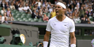 Tennis - Wimbledon - All England Lawn Tennis and Croquet Club, London, Britain - June 28, 2022 Spain's Rafael Nadal celebrates after winning his first round match against Argentina's Francisco Cerundolo REUTERS/Toby Melville