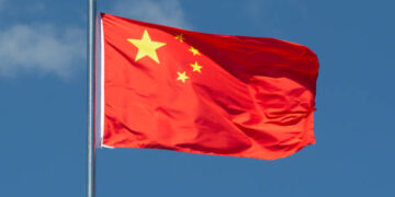 China flag waving in the wind.
