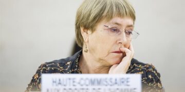 Fotografía de archivo, tomada el pasado 13 de junio, en la que se registró a la saliente alta comisionada de la ONU para los Derechos Humanos, Michelle Bachelet, en Ginebra (Suiza). EFE/Valentín Flauraud