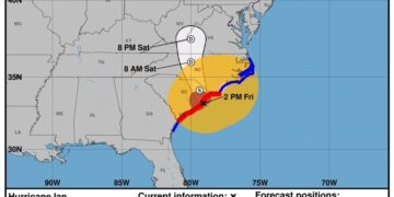 El huracán Ian con categoría 1 tocó tierra en la costa de Carolina del Sur (FUENTE: NOAA)