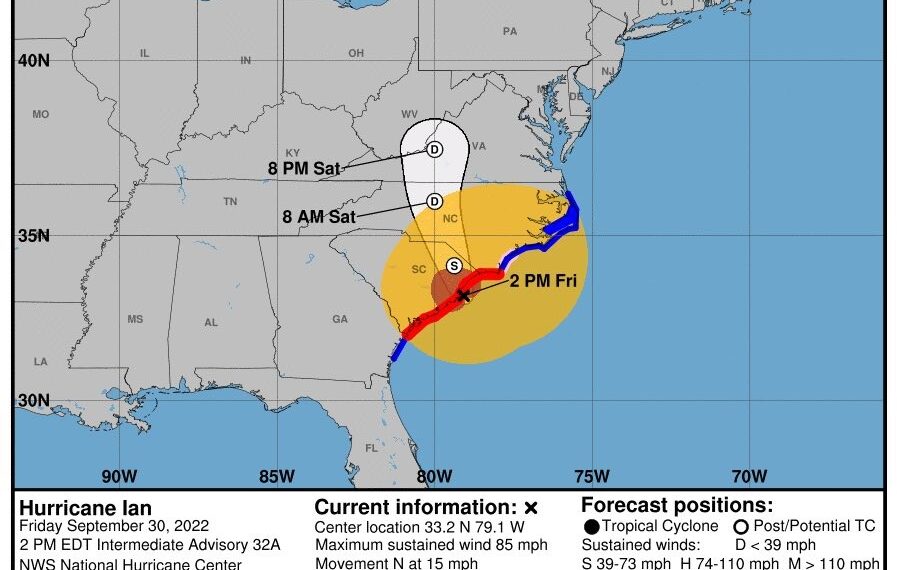 El huracán Ian con categoría 1 tocó tierra en la costa de Carolina del Sur (FUENTE: NOAA)