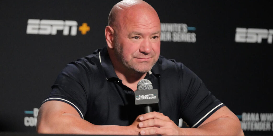 LAS VEGAS, NV - SEPTEMBER 21: Dana White meets with the press after awarding new UFC contracts for UFC - DWCS4 - Dana White Contender Series - Week 3 on September 21, 2021, at UFC Apex in Las Vegas, NV.. (Photo by Louis Grasse/PxImages)