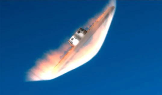 Una nave que ingresa a una atmósfera experimenta temperaturas superiores a 1.500 °C. Imagen: NASA