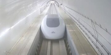 Cápsula de pasajeros del tren hyperloop de China usada en la prueba (Foto: Casic)