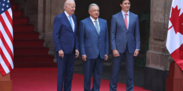 Joe Biden, Justin Trudeau y AMLO tuvieron una cena tradicional en el Palacio nacional (Foto: Getty Images)