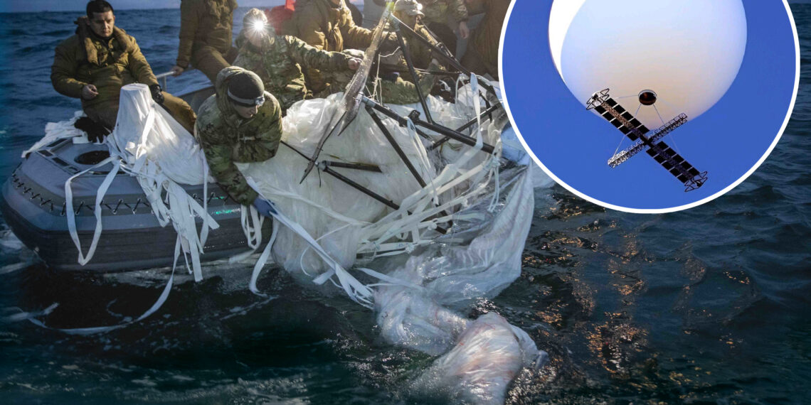 La Armada de EE.UU. publica fotos de los restos que ha recuperado del globo chino. Crédito: composición, EFE/Tyler Thompson U.S. Navy