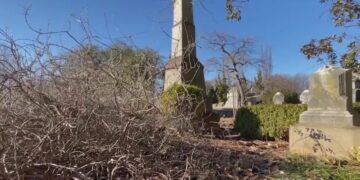 El cementerio histórico Oakland en Georgia fue muy afectado por las tormentas invernales de diciembre (Foto: FOX 5 Atlanta)