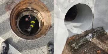 El Departamento de Bomberos de la ciudad de Nueva York compartió estas dos imágenes en Twitter que muestran una alcantarilla y la entrada al sistema de alcantarillado. (Foto: FDNY)