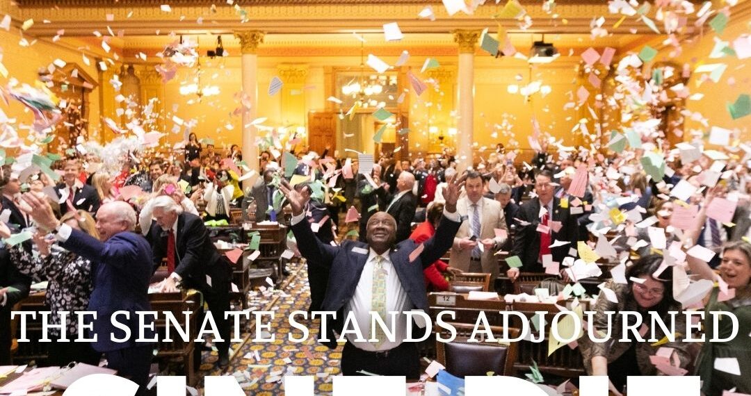Legisladores de Georgia en el Senado festejan por el "Sine die". Foto: Twitter/@GASenatePress.