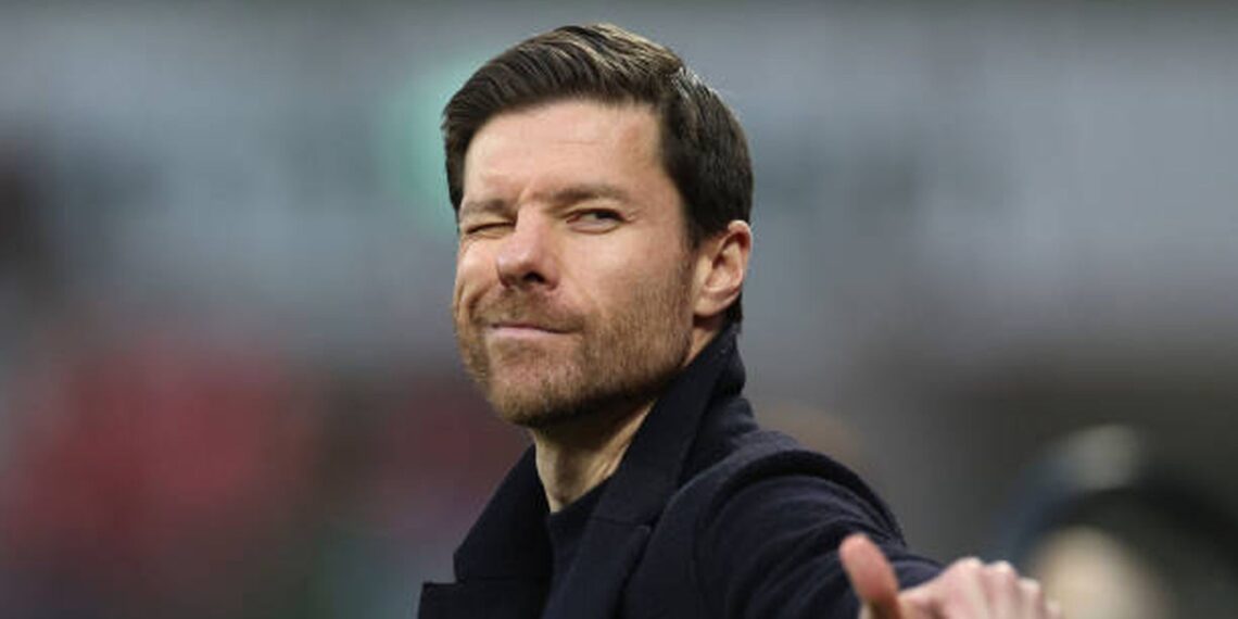LEVERKUSEN, GERMANY - MARCH 19: Xabi Alonso, Head Coach of Bayer 04 Leverkusen, reacts during the Bundesliga match between Bayer 04 Leverkusen and FC Bayern M?nchen at BayArena on March 19, 2023 in Leverkusen, Germany. (Photo by Dean Mouhtaropoulos/Getty Images)