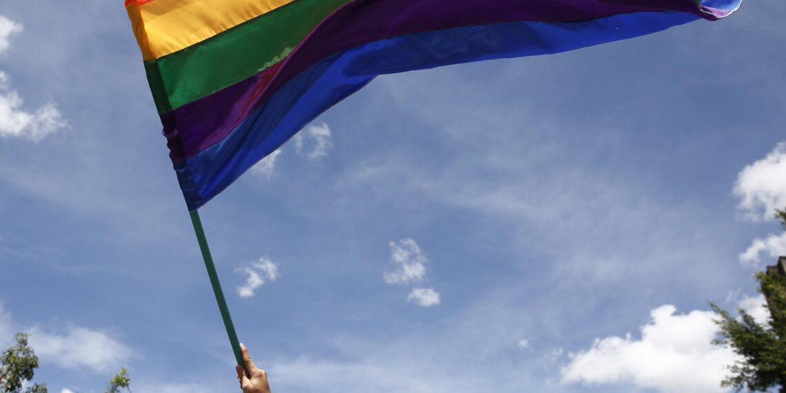 Un hombre agita una bandera LGBTI, en una fotografía de archivo. EFE/Luis Eduardo Noriega A.
