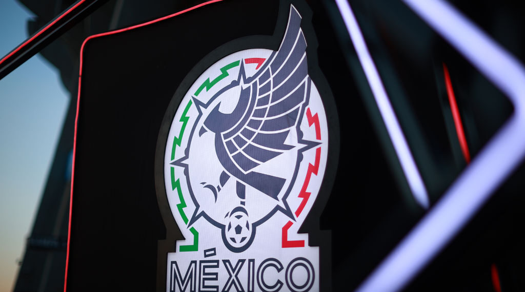 MEXICO CITY, MEXICO - FEBRUARY 02: New logo of Mexico national football team outside Azteca Stadium prior to the match between Mexico and Panama as part of the Concacaf 2022 FIFA World Cup Qualifier at Azteca Stadium on February 02, 2022 in Mexico City, Mexico. (Photo by Hector Vivas/Getty Images)