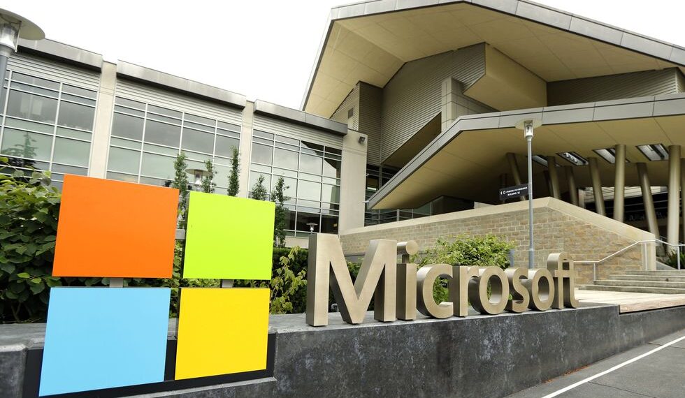 FILE - In this July 3, 2014, file photo, the Microsoft Corp. logo is displayed outside the Microsoft Visitor Center in Redmond, Wash. Microsoft reports earnings on Tuesday, April 25, 2023.(AP Photo/Ted S. Warren, File)