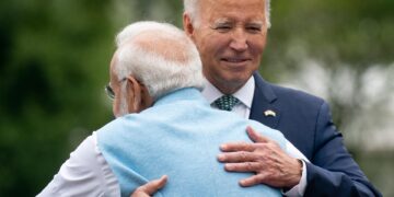 El primer ministro de la India, Narendra Modi (i), y el presidente estadounidense, Joe Biden, en la Casa Blanca, en Washington, este 22 de junio de 2023. EFE/EPA/Stefani Reynolds/Pool