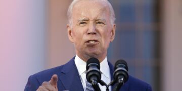 El presidente de Estados Unidos, Joe Biden, fue registrado este jueves, 15 de junio, durante una alocución, en la Casa Blanca, en Washington DC (EE.UU.). EFE/Yuri Gripas/Pool