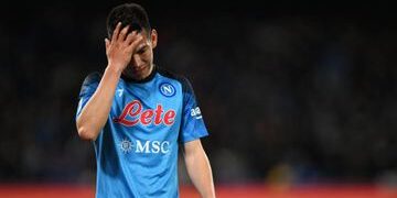 NAPLES, ITALY - MARCH 03: Hirving Lozano of SSC Napoli reacts during the Serie A match between SSC Napoli and SS Lazio at Stadio Diego Armando Maradona on March 03, 2023 in Naples, Italy. (Photo by Francesco Pecoraro/Getty Images)