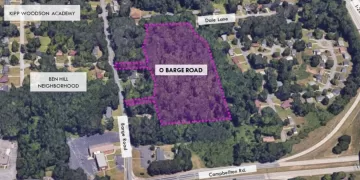 Imagen del mapa donde se ubicarán las unidades de vivienda asequibles en Barge Road. Crédito: Ciudad de Atlanta