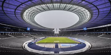 BERLIN, GERMANY - DECEMBER 11: A general view at Olympiastadion during the Bundesliga match between Hertha BSC and DSC Arminia Bielefeld at Olympiastadion on December 11, 2021 in Berlin, Germany. (Photo by Boris Streubel/Bundesliga/Bundesliga Collection via Getty Images)