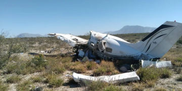 Avión pequeño que se desplomó en Coahuila. Foto de @CarlosHidalgoo