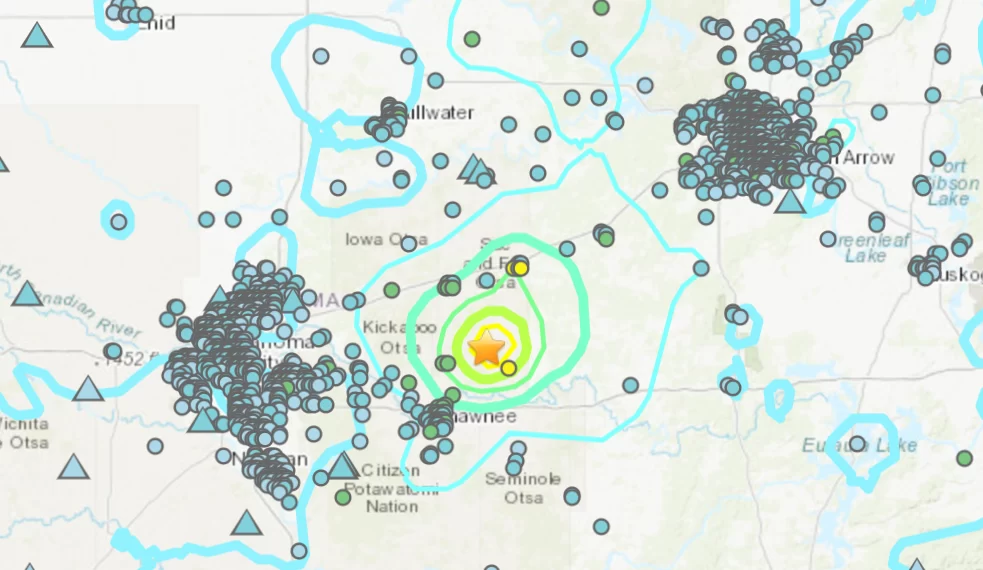 Un terremoto de magnitud 5.1 sacudió Oklahoma el viernes por la noche. Captura de pantalla tomada de earthquake.usgs.gov