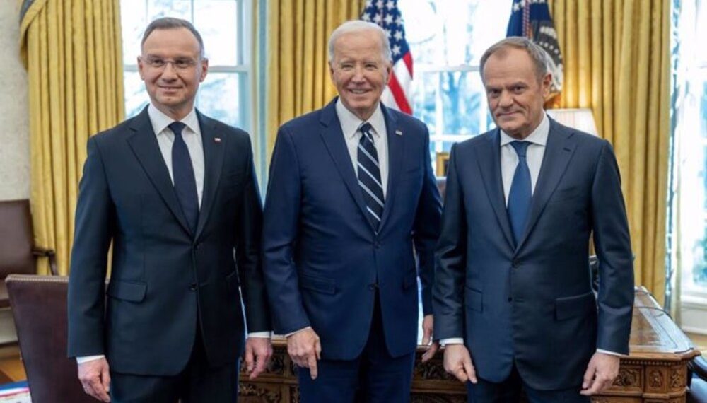 El presidente polaco, Andrzej Duda, junto a su homólogo estadounidense, Joe Biden, y el primer ministro de Polonia, Donald Tusk. - THE WHITE HOUSE