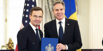 El primer ministro de Suecia, Ulf Kristersson, y el secretario de Estado de Estados Unidos, Antony Blinken.Imagen: Thomas Nilsson/TT/picture alliance