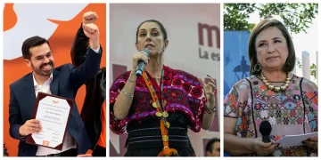 Fotografías de archivo de los candidatos a la Presidencia de México: Jorge Álvarez Máynez, Claudia Sheinbaum y Xóchitl Gálvez. Foto de EFE