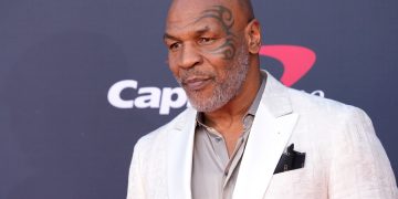 Former professional boxer Mike Tyson arrives at the ESPY awards on Wednesday, July 12, 2023, at the Dolby Theatre in Los Angeles. (AP Photo/Chris Pizzello)